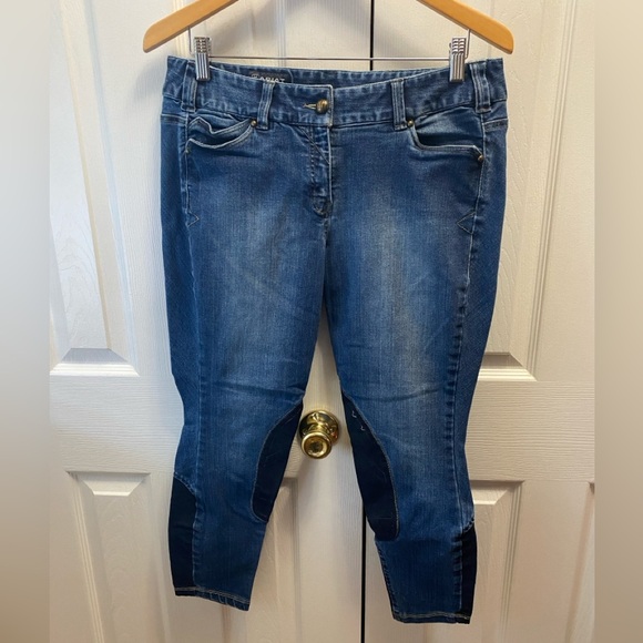 Ariat Denim - ARIAT Medium Blue Sandwashed Denim Whipstitch Equestrian Riding Breeches‎ 32R